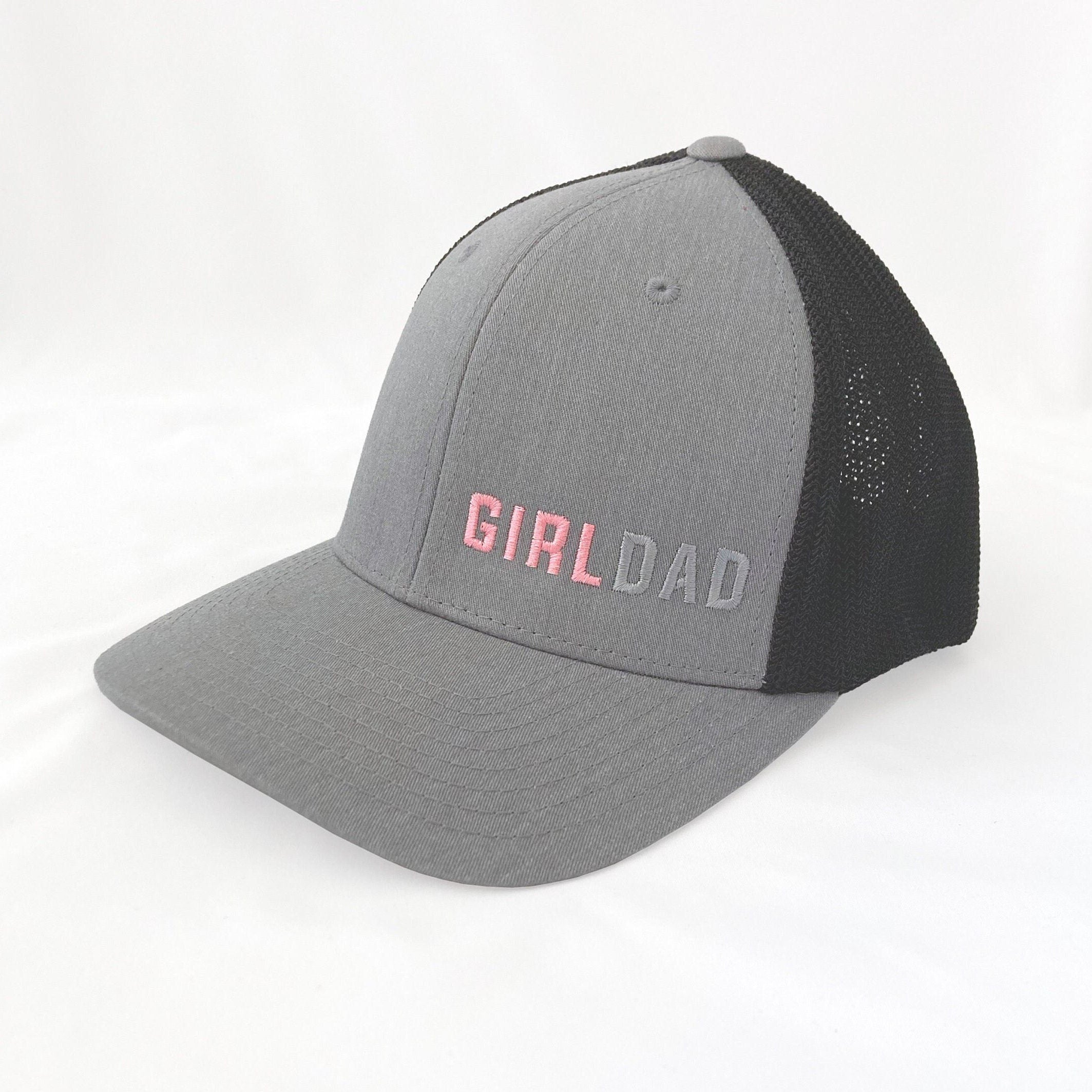 Girldad® Heather Grey/Black with Pink/Silver Offset Logo Mesh Back Embroidered FlexFit Cap