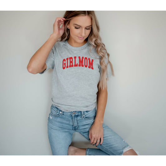 Girlmom Collegiate Red on Gray Tee
