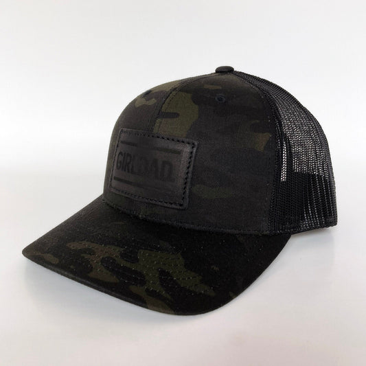 Girldad® Black Camo Leather Patch Trucker Hat