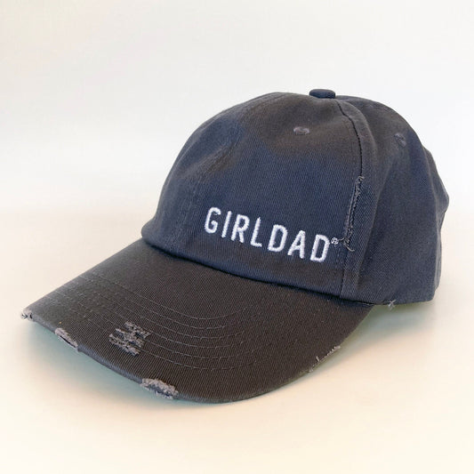 Girldad® Blue Grey Distressed Baseball Unstructured  Embroidered Hat
