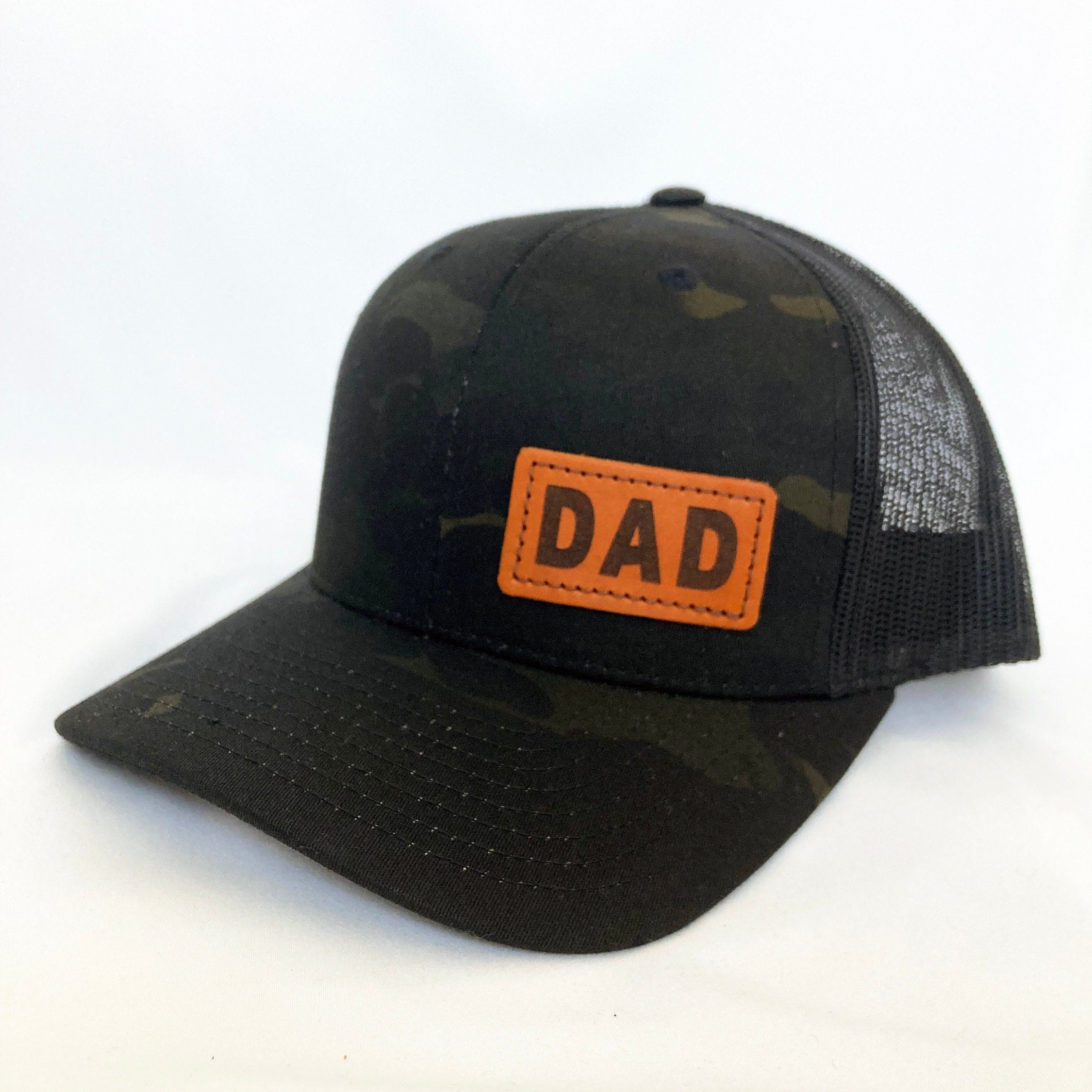 Offset Teak Black Camo Leather Patch Dad Trucker Hat