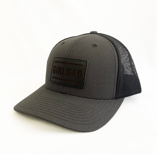 Girldad® Charcoal & Black with Black Leather Full Logo Trucker Hat