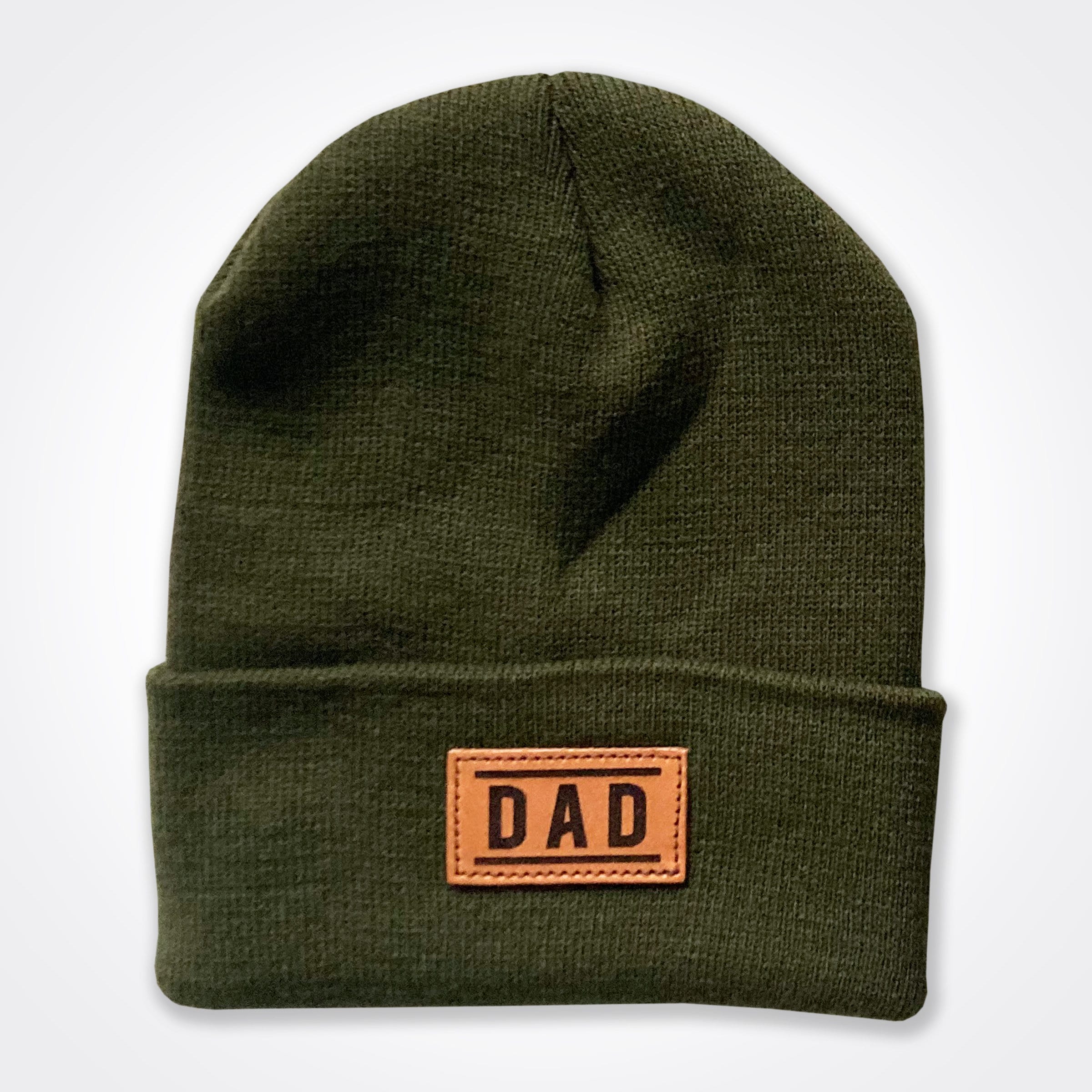 Dad Leather Patch Beanie In Olive