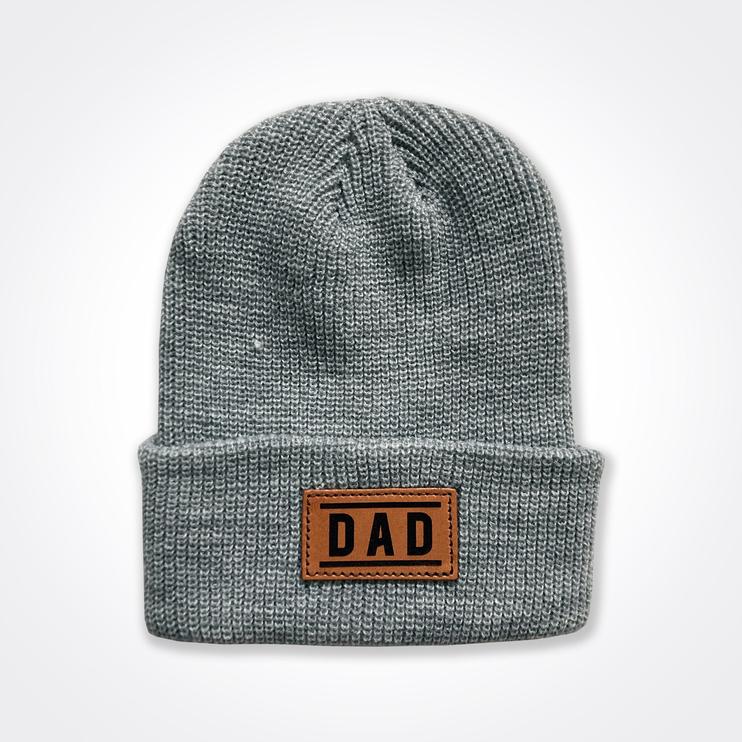 Dad Leather Patch Beanie In Black, Grey & Light Grey, Classic Winter Hat, Dad hat, Dad Gift, Dad of both