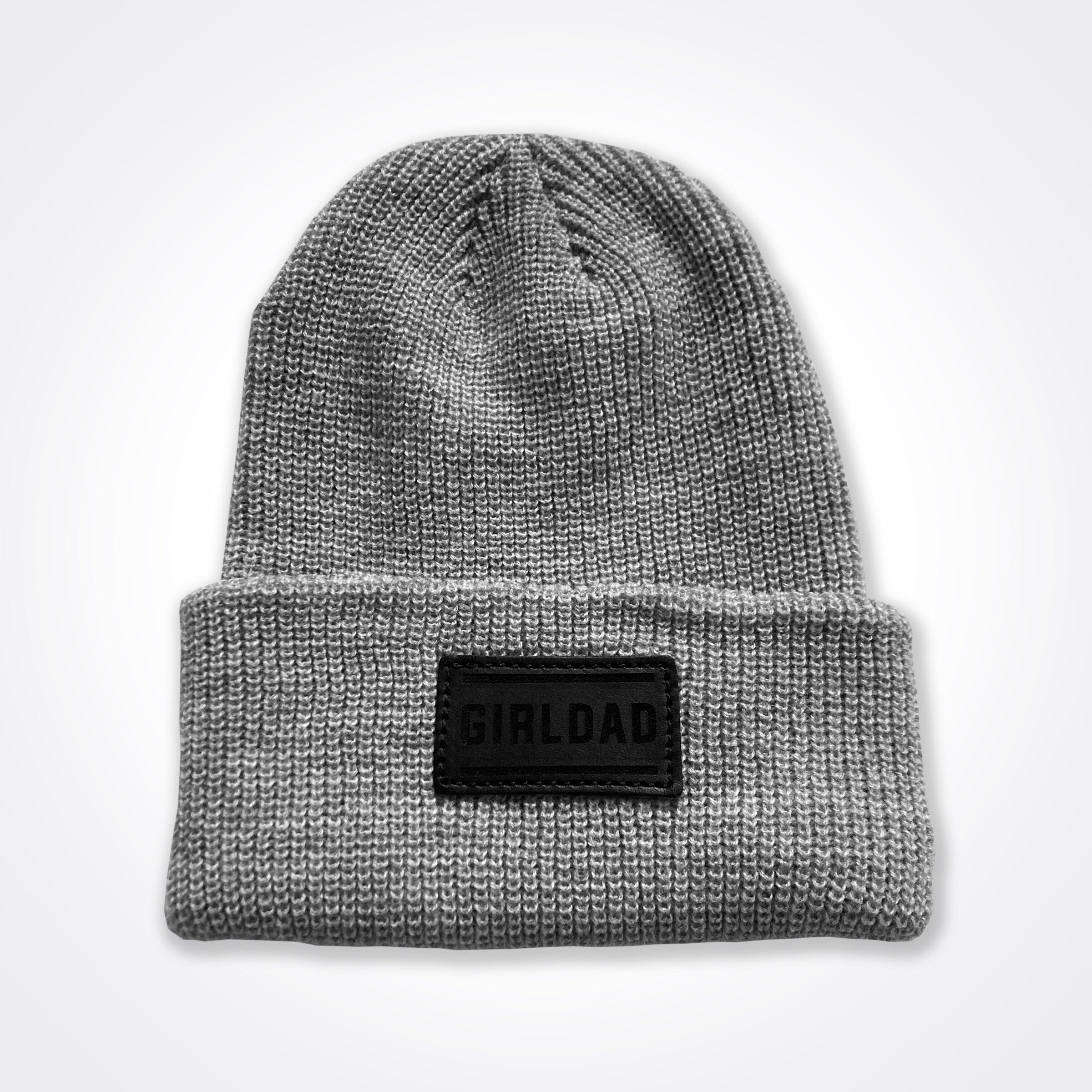 Girldad® Leather Patch Classic Beanie In Black, Light Grey, Grey, Classic Winter Hat, Girl Dad, Girl Dad Gift, Dad of Girls