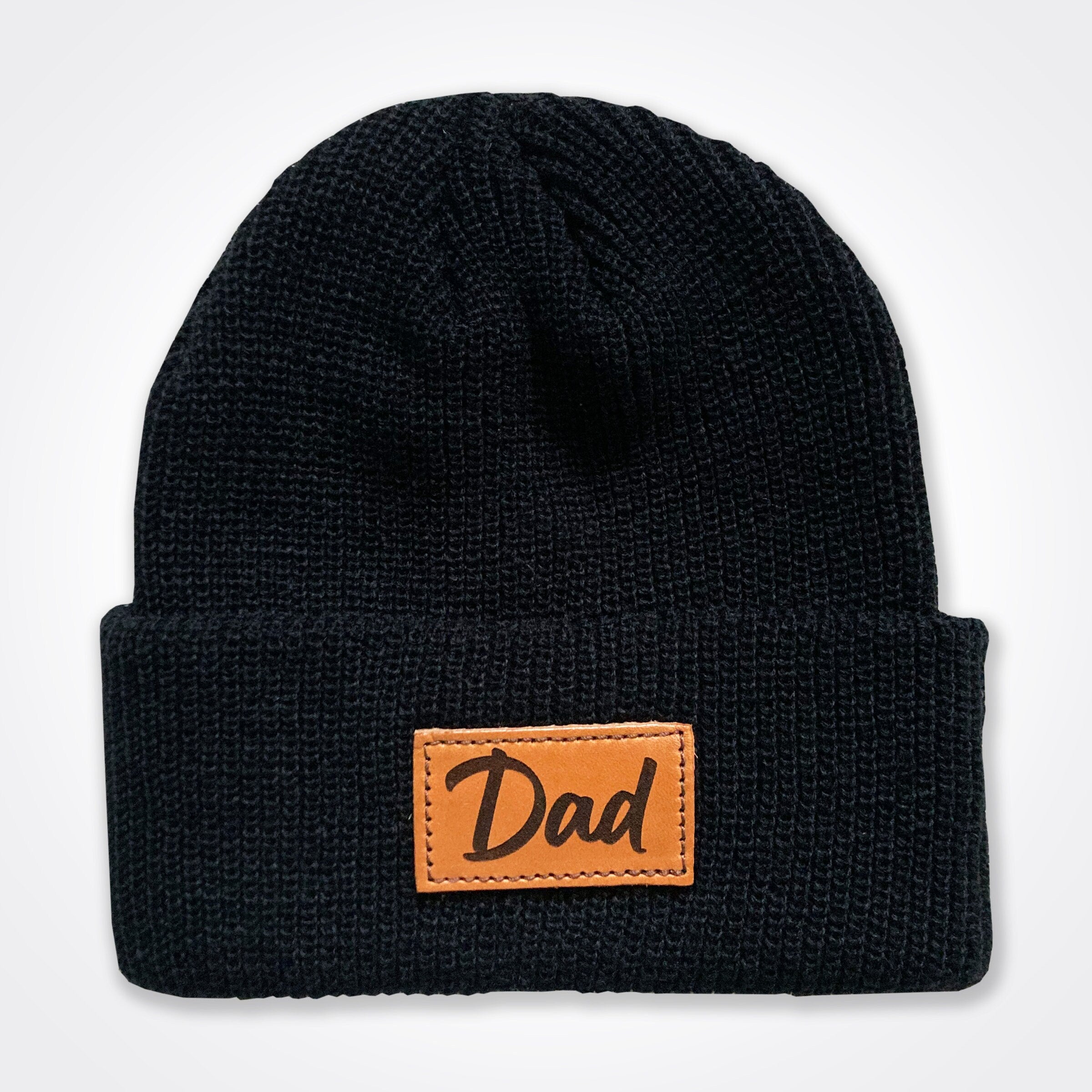 Dad Leather Patch Beanie In Black, Grey & Light Grey, Classic Winter Hat, Dad hat, Dad Gift, Dad of both