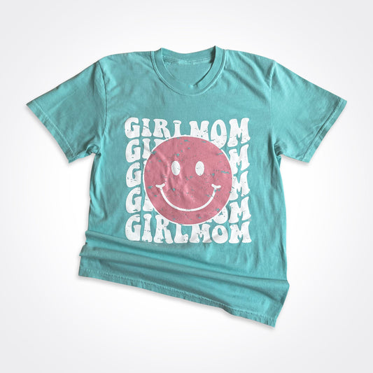 Girlmom® Happy Face Garment Dyed Tee in Chalky Mint