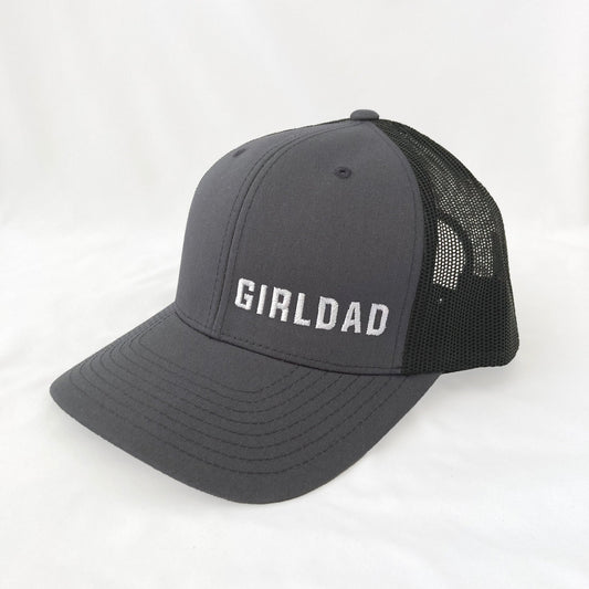 Girldad® Embroidered Charcoal & Black with White Offset logo Trucker Hat
