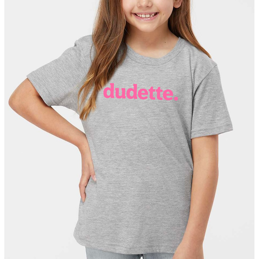 Youth dudette. Pink on Grey Tee