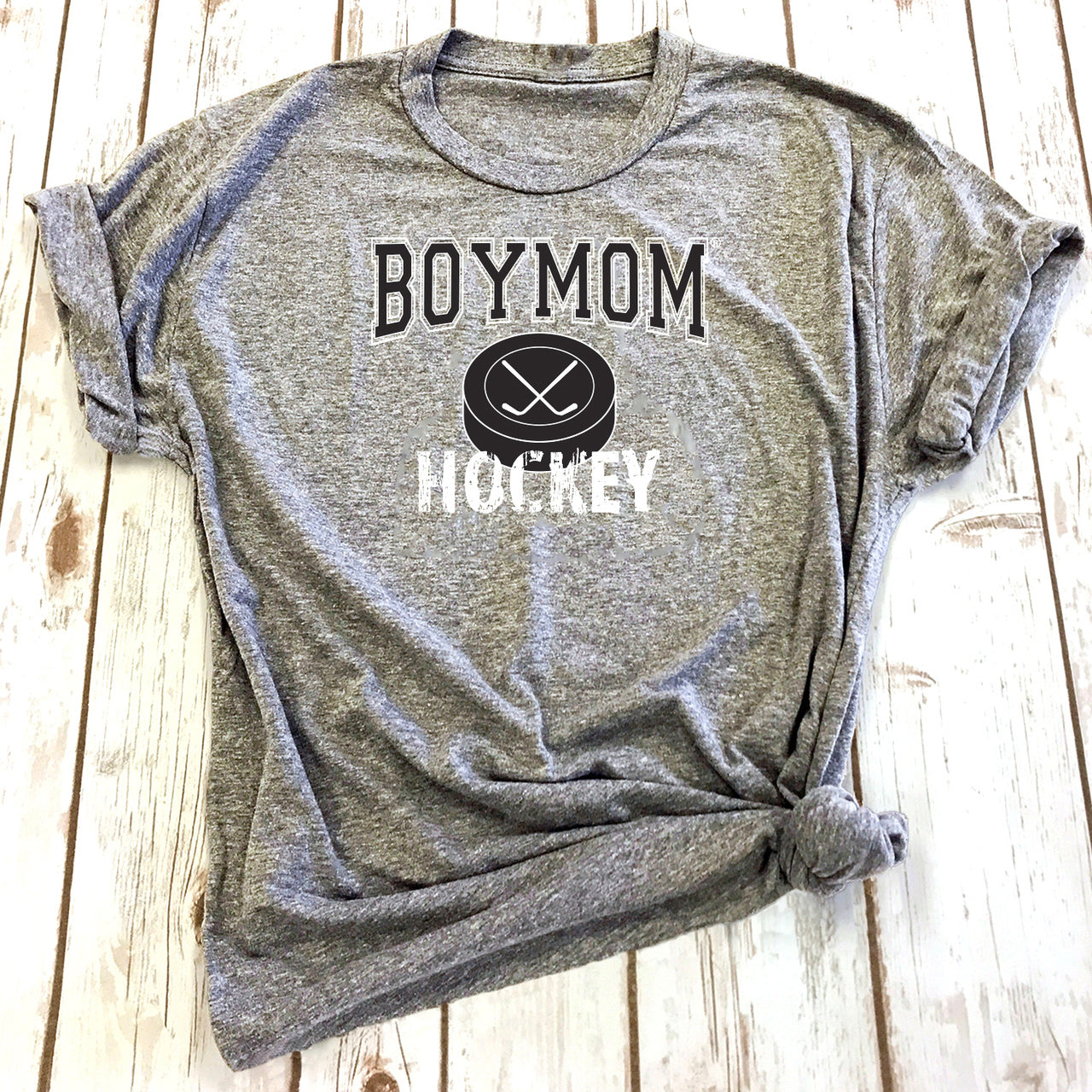 Boymom Hockey Tee - Athletic Gray