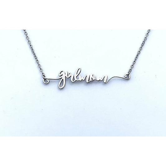 Girlmom Silver Script Necklace