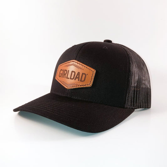 Girldad® Black/Black Leather Patch Trucker Hat