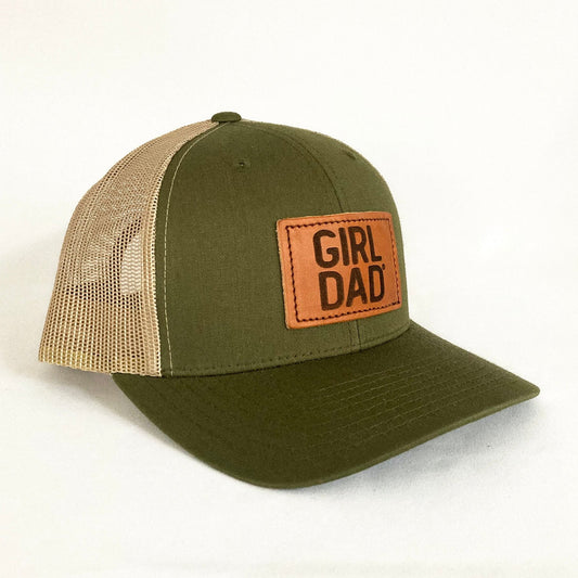Girldad® Olive/Khaki Leather Patch Trucker Hat