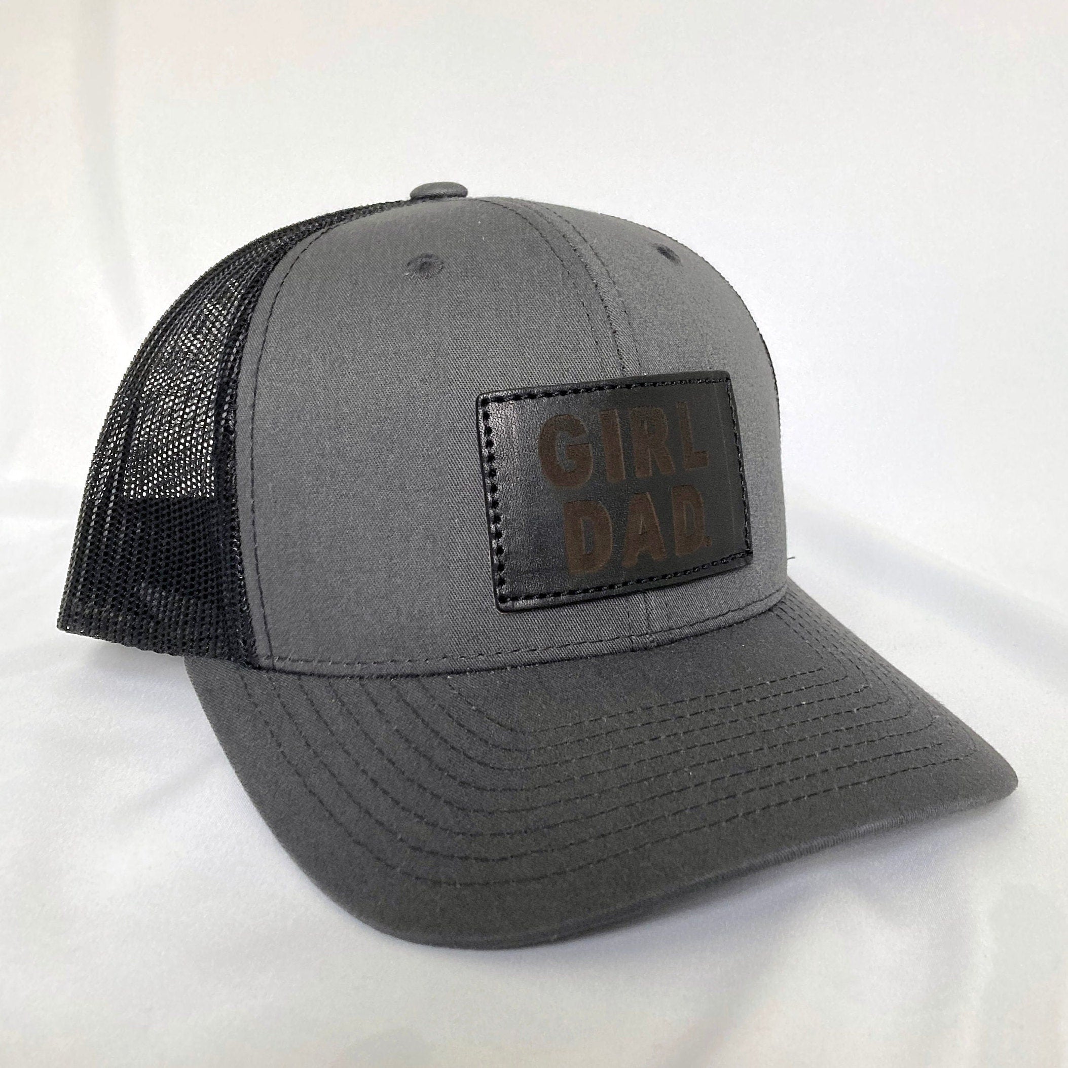 Girldad® Black Charcoal Leather Patch Trucker Hat