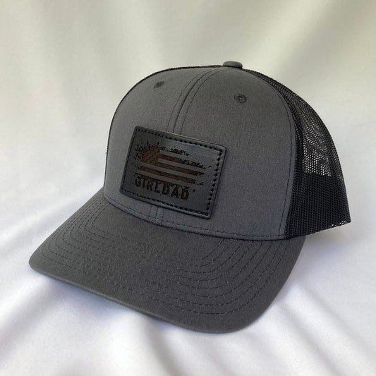 Girldad® USA Distressed Flag Leather Patch Charcoal Black/Black Trucker Hat