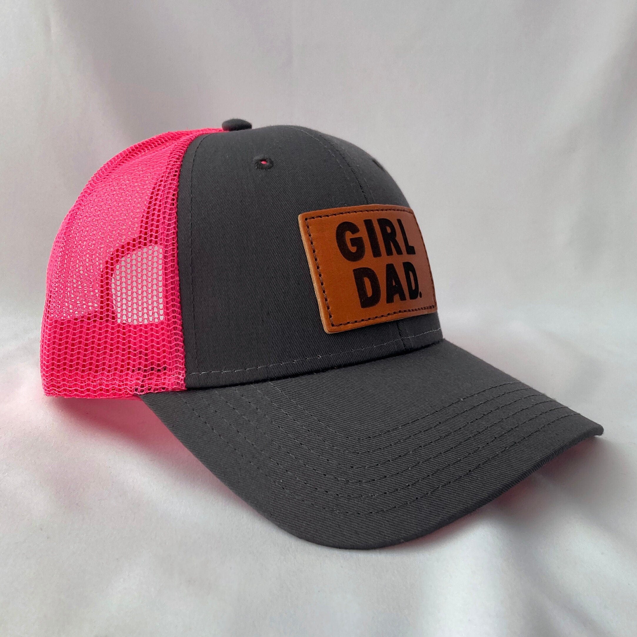 Girldad® Charcoal Neon Pink Leather Patch Trucker Hat