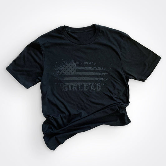 Girldad® Black USA Distressed Flag T-Shirt