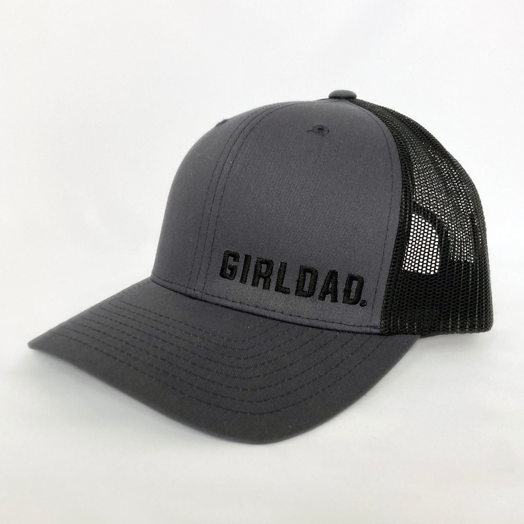 Girldad® Embroidered Trucker Hat Charcoal Black with Black Offset logo