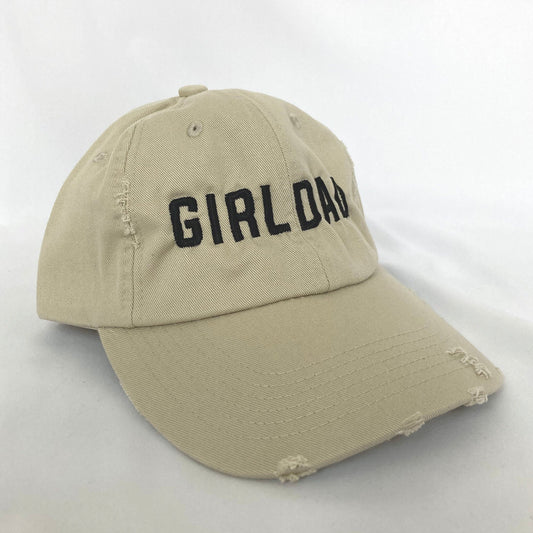 Girldad® Embroidered Khaki Distressed Unstructured Dad Hat Cap