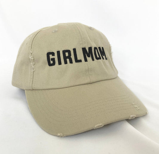 Girlmom® Embroidered Khaki Distressed Unstructured Cap
