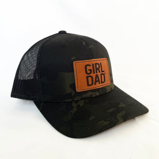 Girldad® Teak Black Camo Leather Patch Trucker Hat