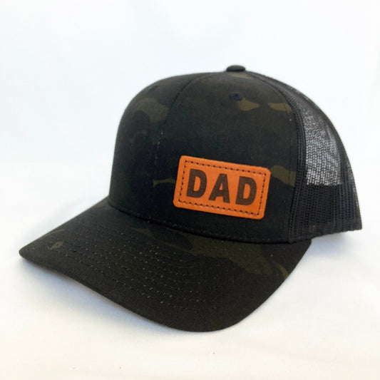 Offset Teak Black Camo Leather Patch Dad Trucker Hat