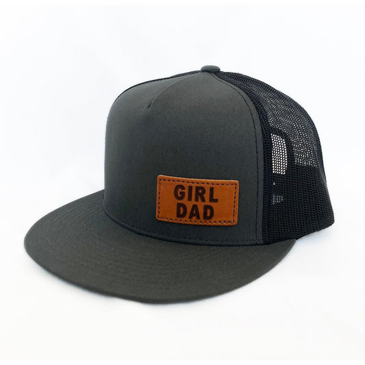 Girldad® Offset Charcoal/Black Leather Patch Flat Bill Trucker Hat