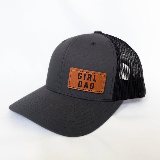 Girldad® Offset Charcoal/Black Leather Patch Trucker Hat
