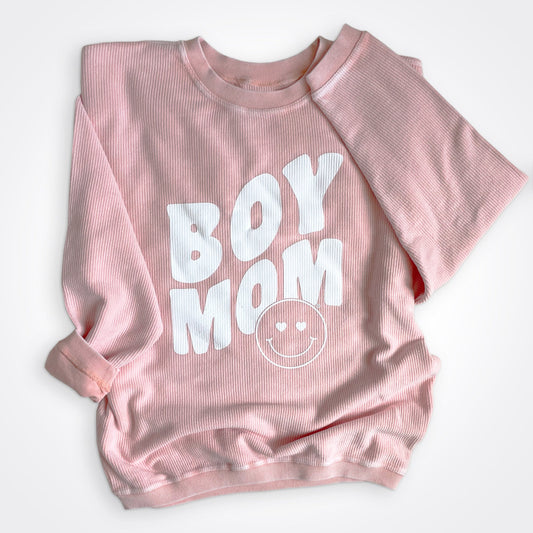 Boymom® Heart Eyes Corded Crew Sweatshirt in Urban Pink