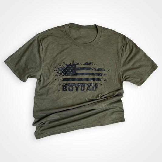 Boydad® USA Distressed Military Green Flag T-Shirt