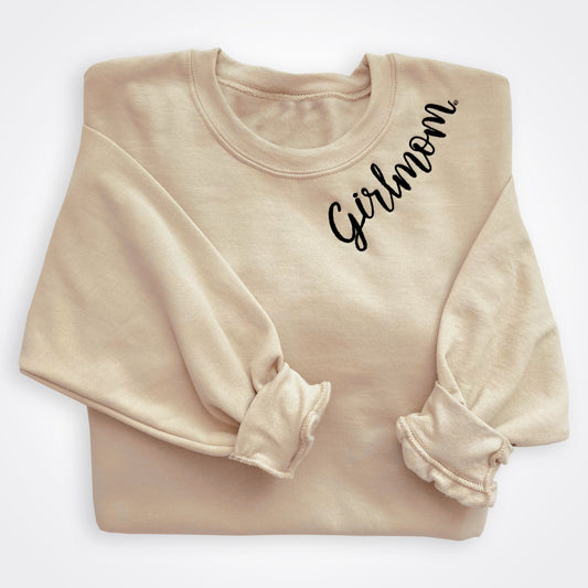 Girlmom® Embroidered Collar Crew Sweatshirt