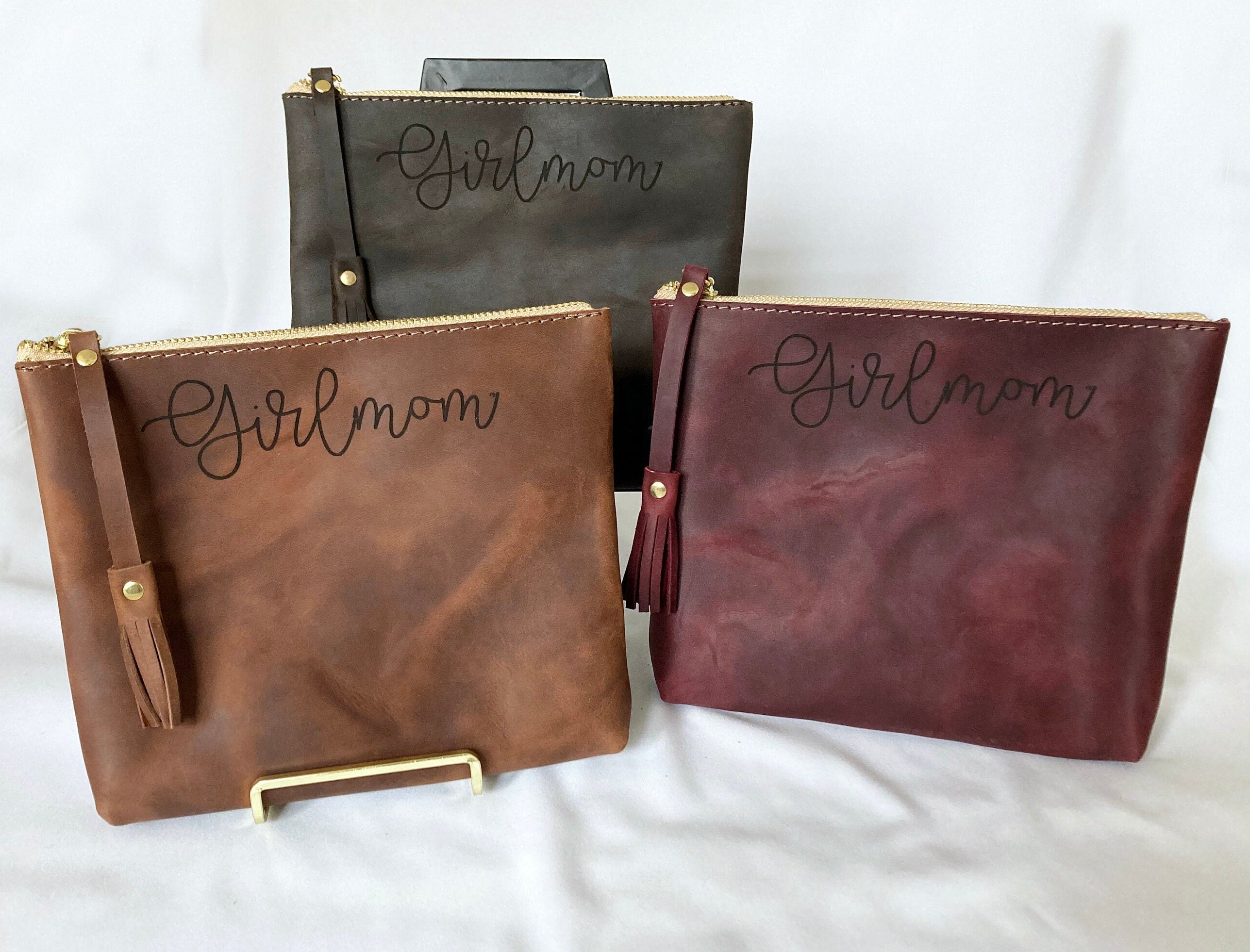 Girlmom® Leather Pouch Script  Large