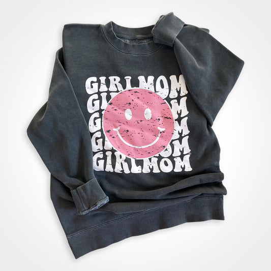 Girlmom® Happy Face Crew Sweatshirt Pigment Black