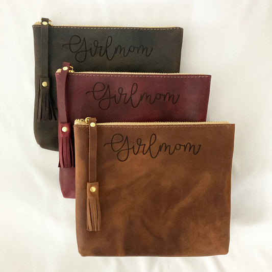 Girlmom® Leather Pouch Script  Large