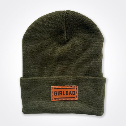 Girldad® Leather Patch Beanie In Olive