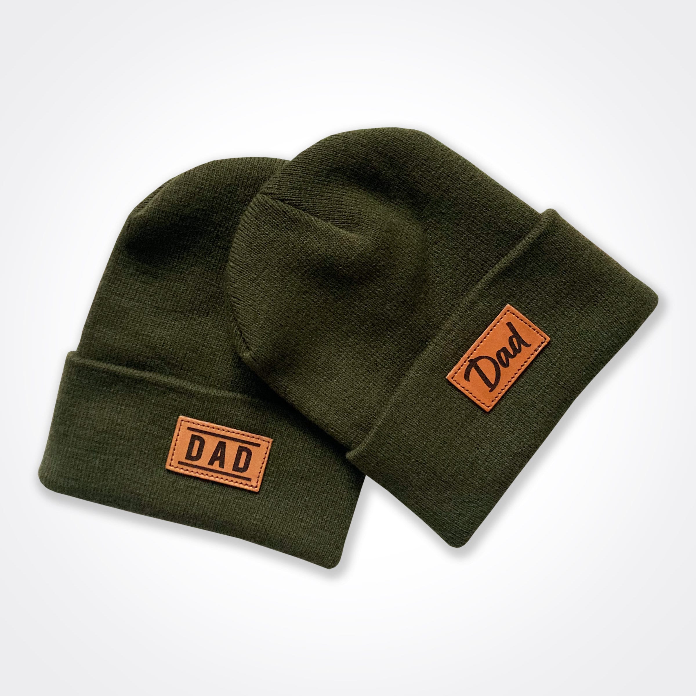 Dad Leather Patch Beanie In Olive