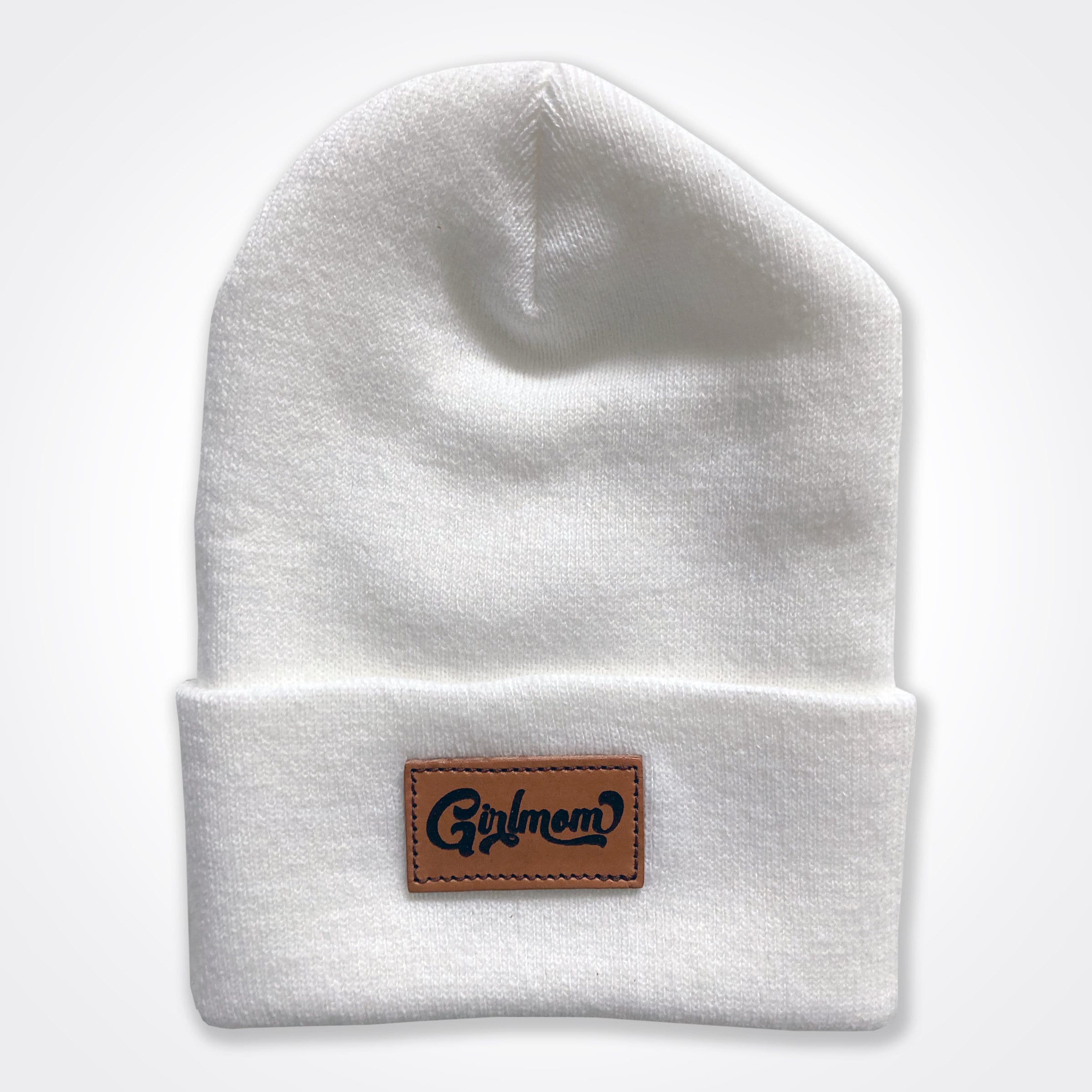 Girlmom® Retro Leather Patch Beanie In Olive & White options