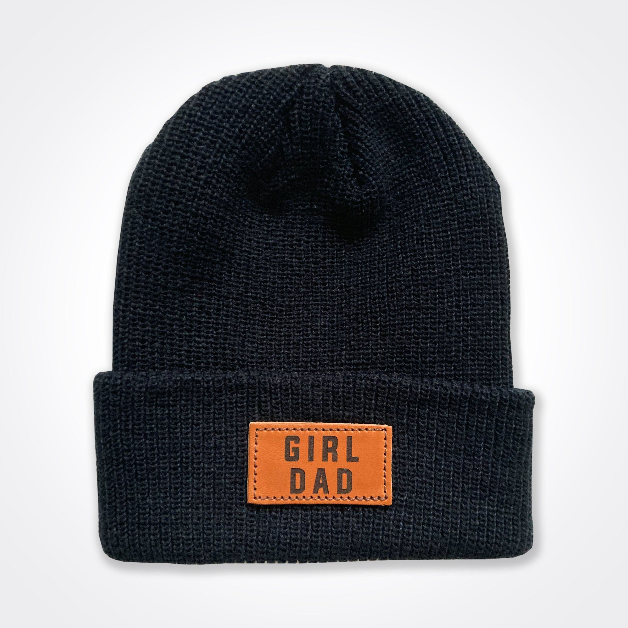 Girldad® Leather Patch Classic Beanie In Black, Light Grey, Grey, Classic Winter Hat, Girl Dad, Girl Dad Gift, Dad of Girls