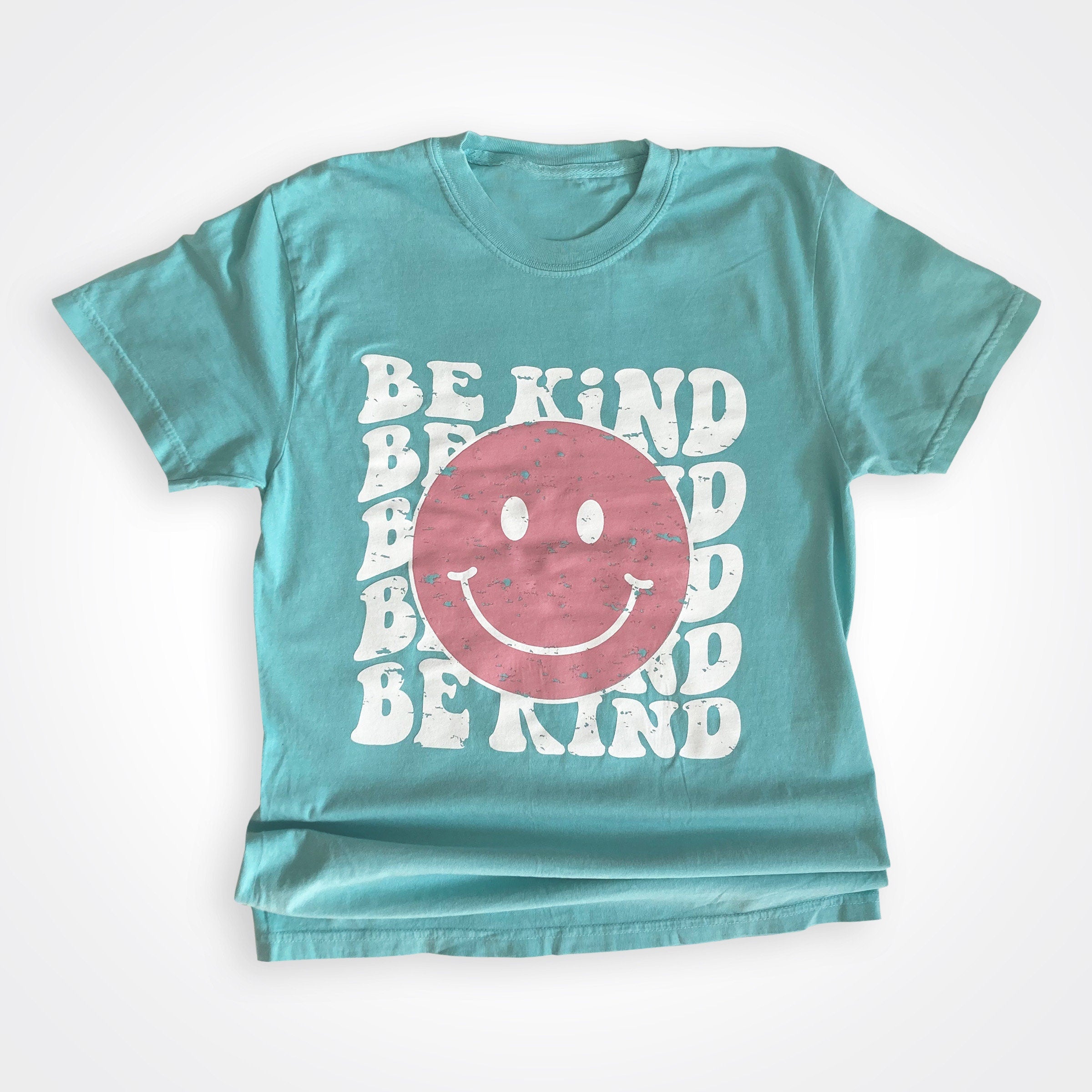 Be Kind Happy Face Garment Dyed Tee in Chalky Mint & Pepper