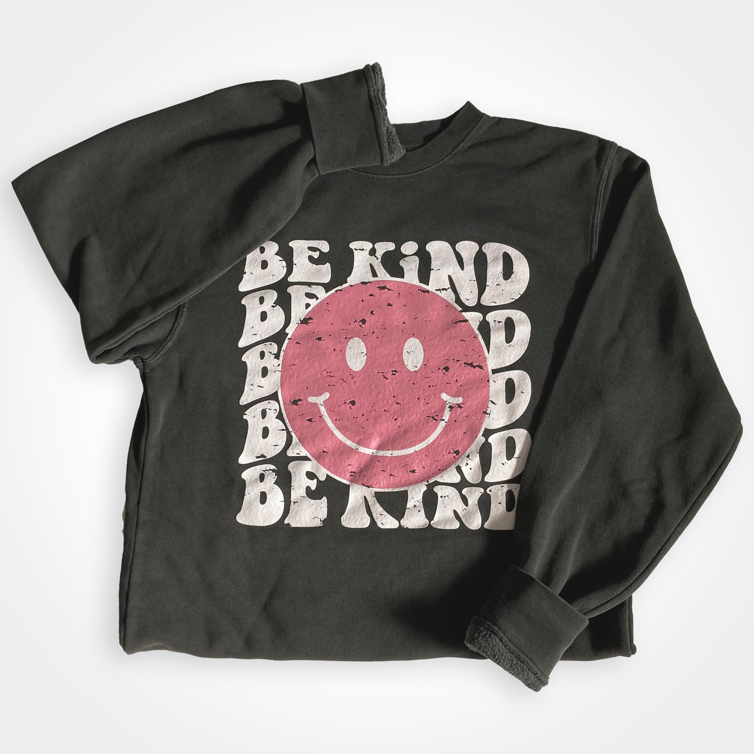 Be Kind Happy Face Crew Sweatshirt Pigment Black
